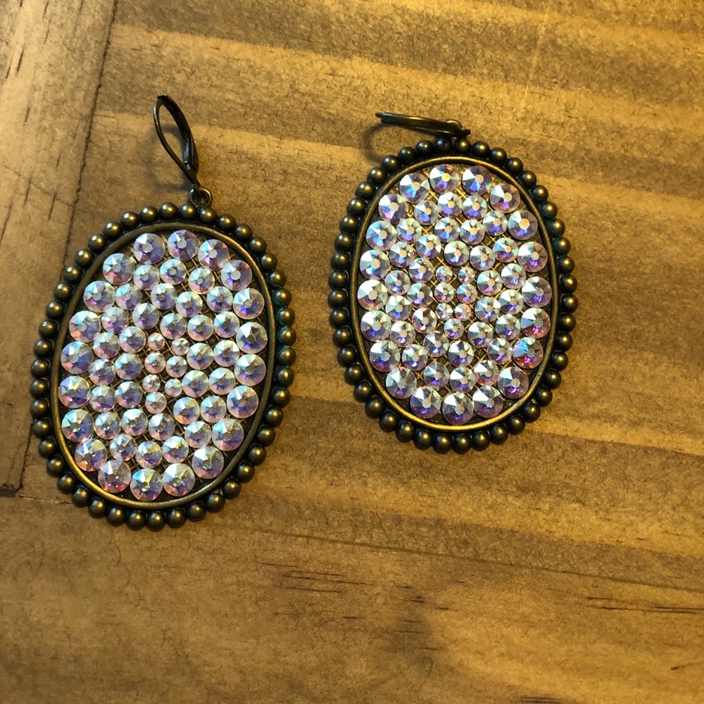 Pink Panache Oval Earrings in Bronze & AB stones.